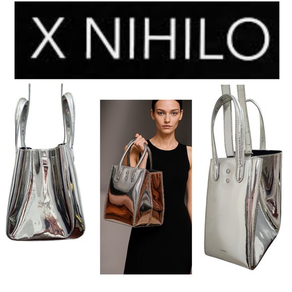 X NIHILO Silver Metallic Tote Bag Crossbody Purse Structured Modern Designer - Picture 1 of 16